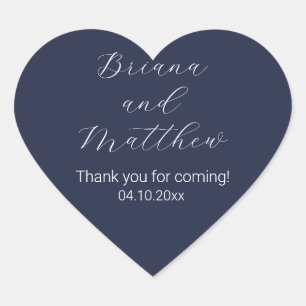 Minimalist Script Calligraphy Navy Blue Favours Heart Sticker