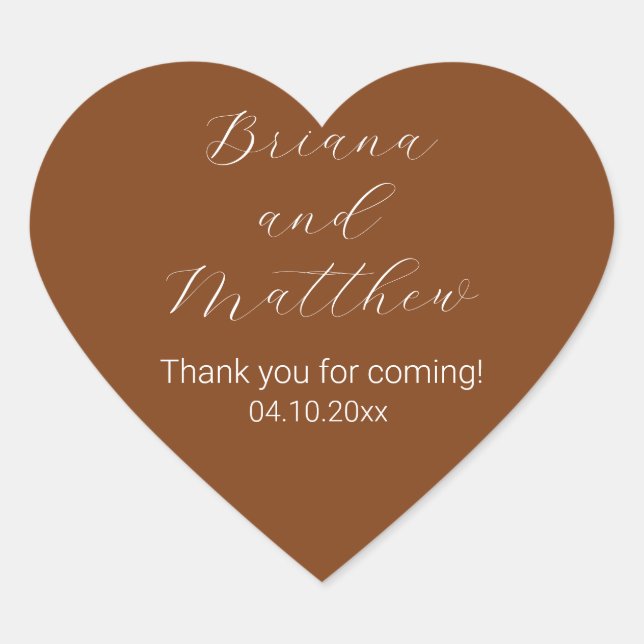 Minimalist Script Calligraphy Terracotta Favours Heart Sticker (Front)