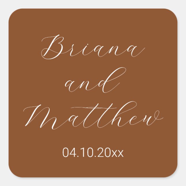 Minimalist Script Calligraphy Terracotta Wedding Square Sticker (Front)
