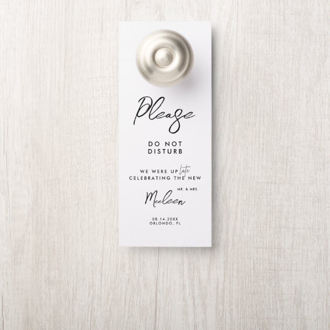 Minimalist Script Calligraphy Wedding Guest Door Hanger (On Knob)