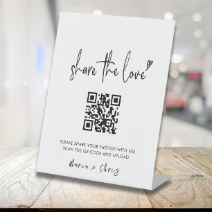 Minimalist Script Capture The Love QR code Wedding Pedestal Sign