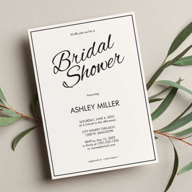 Minimalist Script Charcoal Black Bridal Shower Invitation (Creator Uploaded)