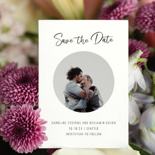 Minimalist Script Circle Photo Wedding Couple Save The Date