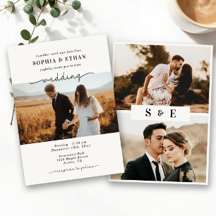Minimalist Script Classic Beige Photo Wedding Invitation