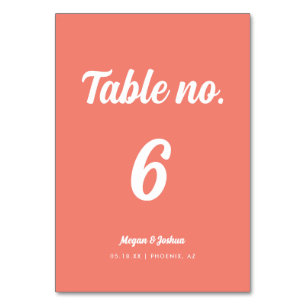Minimalist Script Coral Pink Wedding Table Number