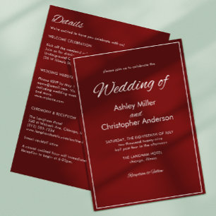 Minimalist Script Crimson Red All-in-One Wedding Invitation