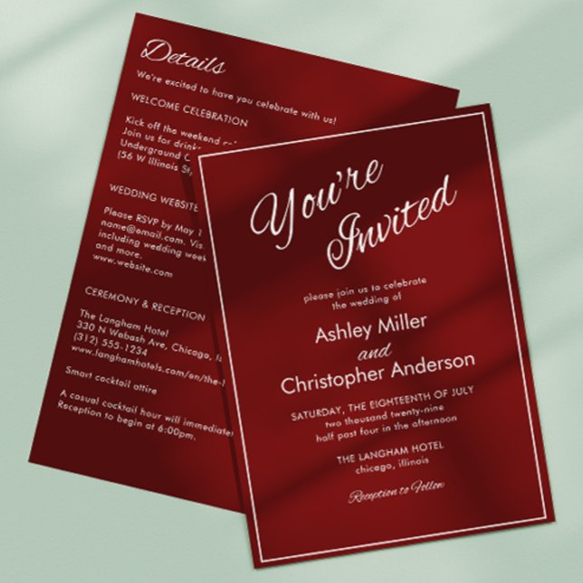Minimalist Script Crimson Red All-in-One Wedding Invitation (Creator Uploaded)