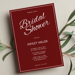 Minimalist Script Crimson Red Bridal Shower Invitation