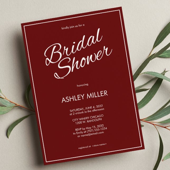 Minimalist Script Crimson Red Bridal Shower Invitation (Creator Uploaded)