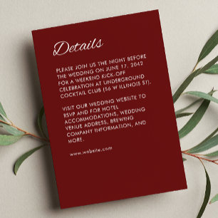 Minimalist Script Crimson Red Wedding Enclosure Card