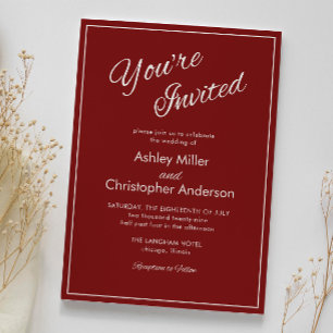 Minimalist Script Crimson Red Wedding Invitation