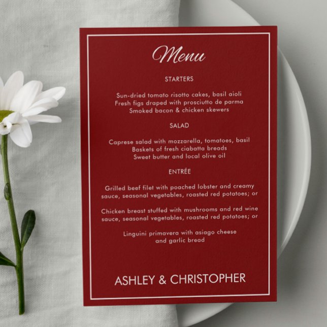 Minimalist Script Crimson Red Wedding Reception Menu (Creator Uploaded)