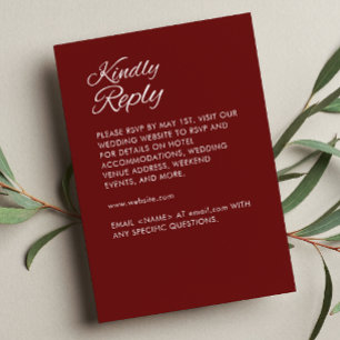 Minimalist Script Crimson Red Wedding RSVP Card