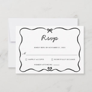 Minimalist Script Cute Bow Heart Frame RSVP
