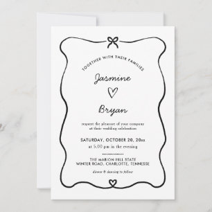 Minimalist Script Cute Bow Heart Frame Wedding Invitation
