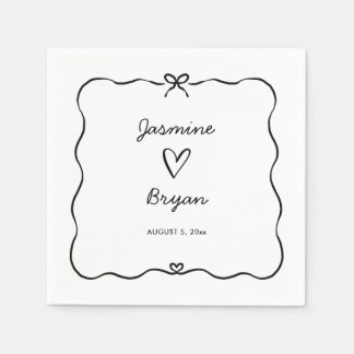 Minimalist Script Cute Bow Heart Frame Wedding Napkin