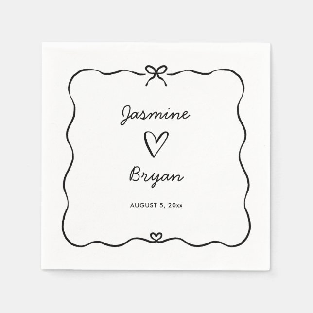 Minimalist Script Cute Bow Heart Frame Wedding Napkin (Front)