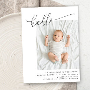 Minimalist Script Cute Hello Baby Two Photo Birth Announcement