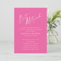Minimalist Script Cute Hot Pink Modern Bat Mitzvah