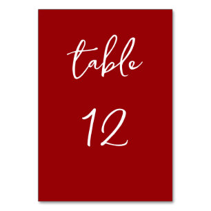 Minimalist Script Deep Red Table Number