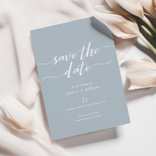 Minimalist Script Dusty Blue Save the Date Invitation