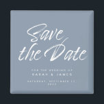 Minimalist Script Dusty Blue Wedding Save The Date Magnet<br><div class="desc">Minimalist script dusty blue calligraphy wedding save the date magnet.</div>