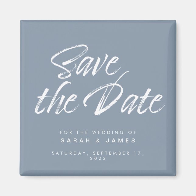 Minimalist Script Dusty Blue Wedding Save The Date Magnet (Front)