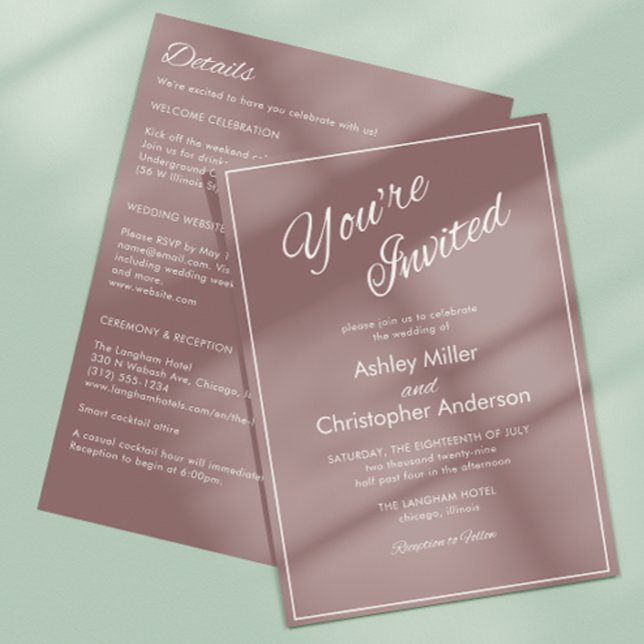 Minimalist Script Dusty Rose All-in-One Wedding Invitation (Creator Uploaded)
