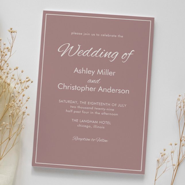 Minimalist Script Dusty Rose Wedding Invitation (Creator Uploaded)