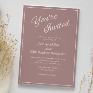 Minimalist Script Dusty Rose Wedding Invitation