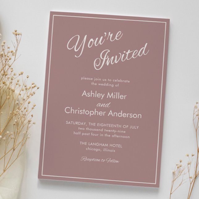 Minimalist Script Dusty Rose Wedding Invitation (Creator Uploaded)