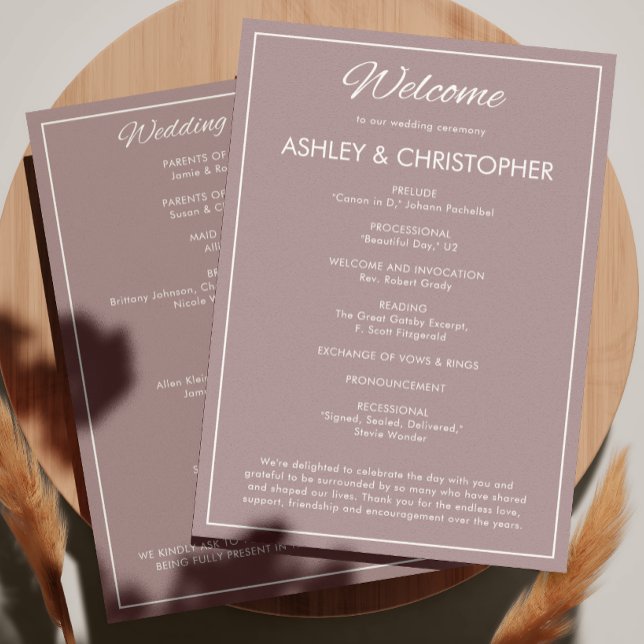Minimalist Script Dusty Rose Wedding Programme (Creator Uploaded)