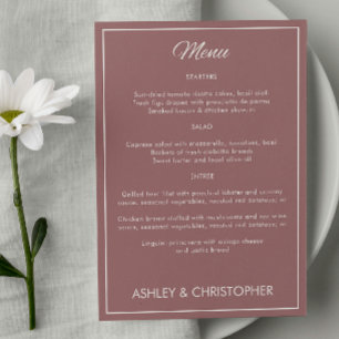 Minimalist Script Dusty Rose Wedding Reception Menu