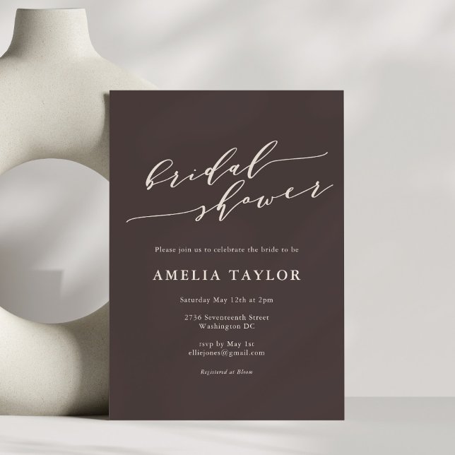 Minimalist Script Earthy Fall Brown Bridal Shower Invitation (Creator Uploaded)