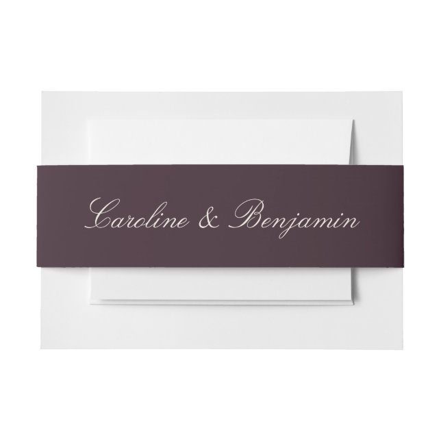 Minimalist Script Elegant Plum Wedding Names  Invitation Belly Band (Front Example)