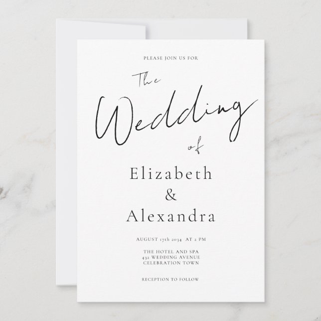 Minimalist Script Elegant QR Code Wedding Invitation (Front)