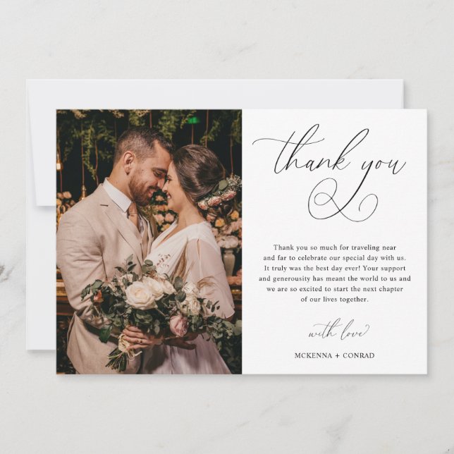 Minimalist Script Elegant Wedding Thank You Card (Front)