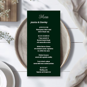 Minimalist script emerald green wedding reception menu