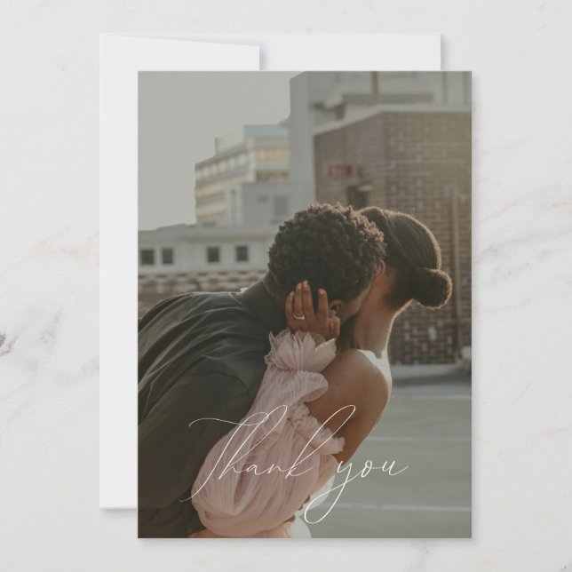 Minimalist Script Flat Photo Thank You Card (Front)