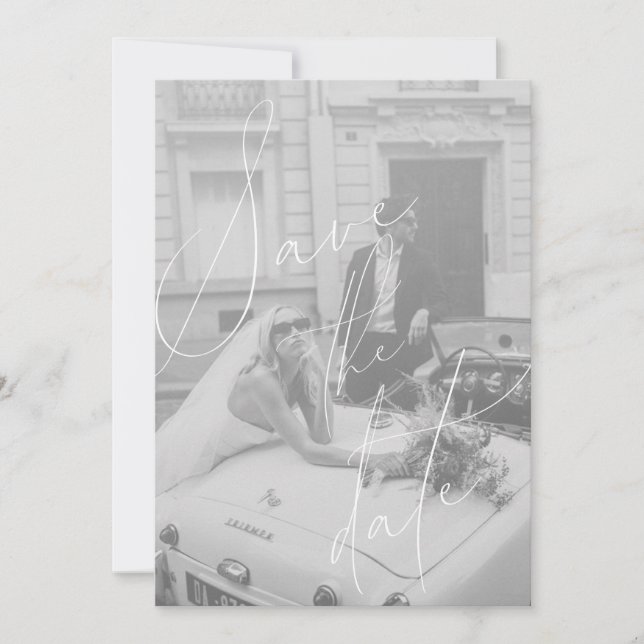 Minimalist Script Flat Save the date Card (Front)