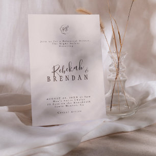Minimalist Script Floral Monogram Rehearsal Dinner Invitation