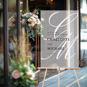 Minimalist Script Font Monogram   Elegant Wedding Acrylic Sign