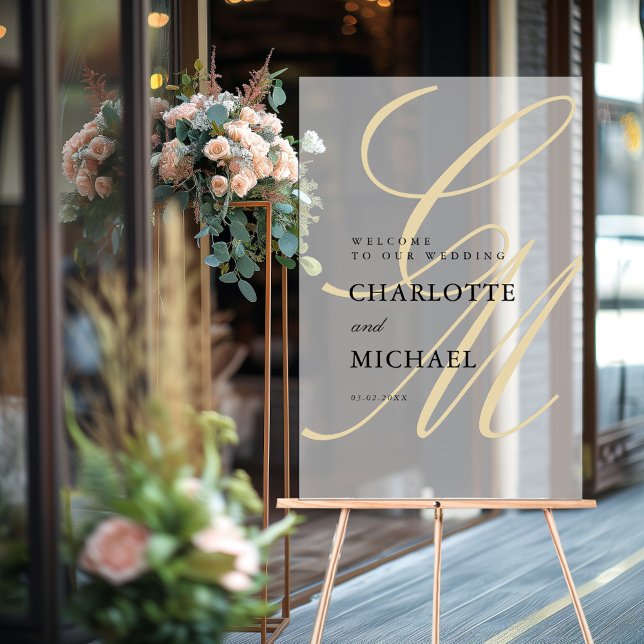 Minimalist Script Font Monogram | Elegant Wedding Acrylic Sign (Minimalist Script Font Monogram | Elegant Wedding Acrylic Sign with your name and date.)