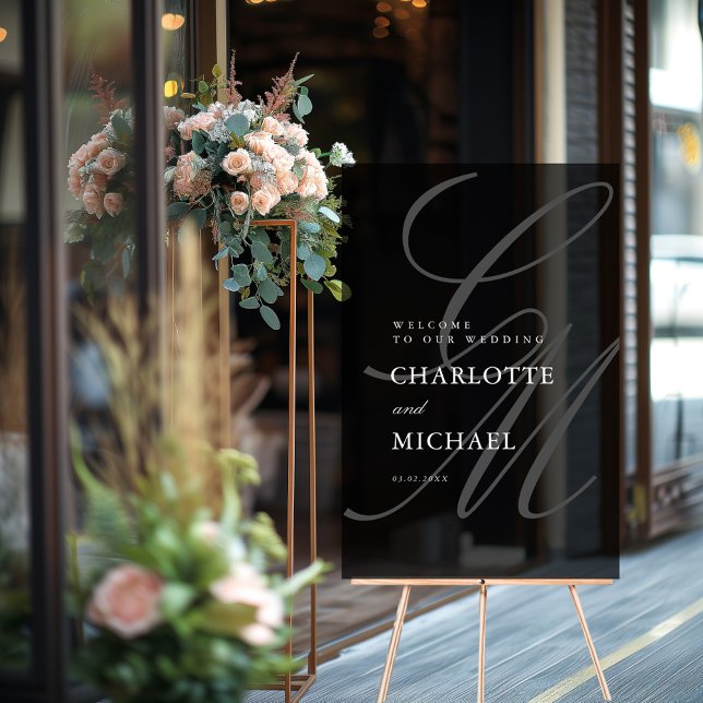 Minimalist Script Font Monogram | Elegant Wedding Acrylic Sign (Minimalist Script Font Monogram | Elegant Wedding Acrylic Sign with your name and date.)