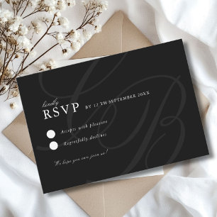 Minimalist Script Font Monogram   Elegant Wedding RSVP Card