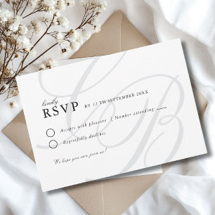 Minimalist Script Font Monogram   Elegant Wedding RSVP Card