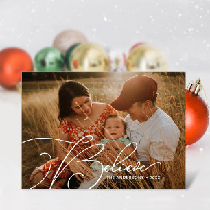 Minimalist Script Font Typography Believe Holiday Card