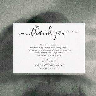 Minimalist Script Funeral Thank You note Card