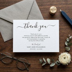 Minimalist Script Funeral Thank You note Card