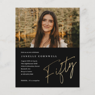 Minimalist Script Gold 50th Photo Birthday Invite